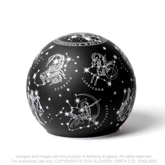Alchemy Gothic Astrology Signs LED Globe Light Black Glass Etched Symbols NIB - Picture 2 of 6